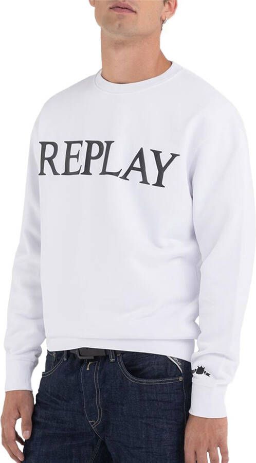 Replay Comfortabele en stijlvolle crewneck sweatshirt White Heren