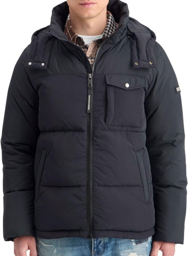 Scotch & Soda Zwarte gewatteerde jas met capuchon Black Heren
