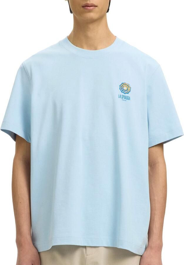 SELECTED MEN Heren Polo's & T-shirts Slhmax Graphic Ss O-neck Tee Lichtblauw - Foto 8