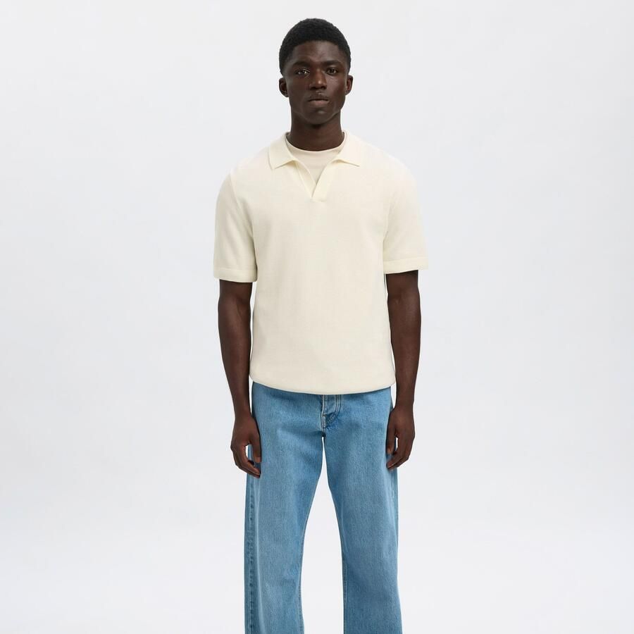 Selected Knit Structure Open Polo Heren