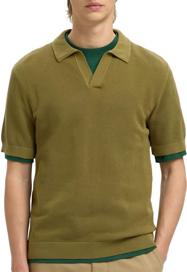 Selected Knit Structure Open Polo Heren