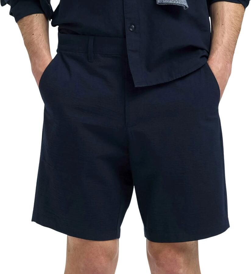 SELECTED HOMME Heren Broeken Slhregular-karl Seersucker Shorts Donkerblauw