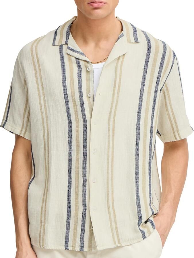 Solid gestreept regular fit overhemd wit