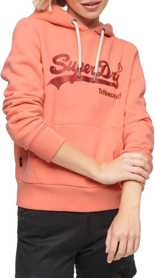 Superdry hoodie EMBELLISHED VL HOODIE met printopdruk koraalrood