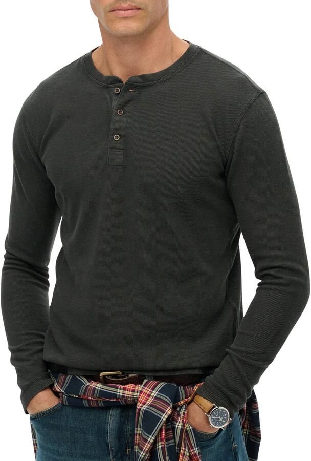 Superdry Shirt met lange mouwen WAFFLE LONG SLEEVE HENLEY TOP