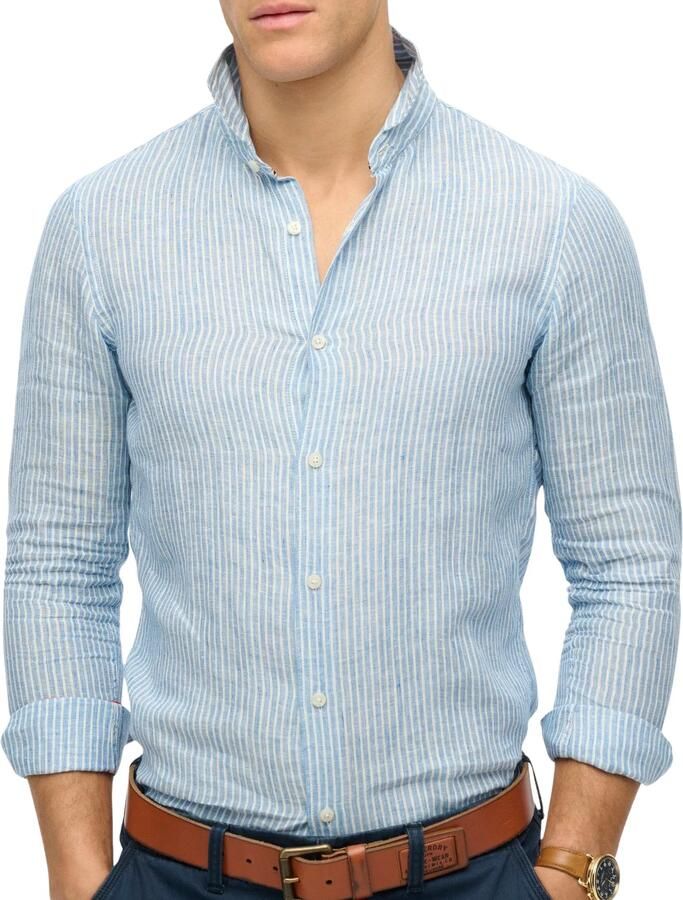 Superdry Overhemd Lange Mouw Overhemd Linnen Vacation Azure Blue Stripe - Foto 2