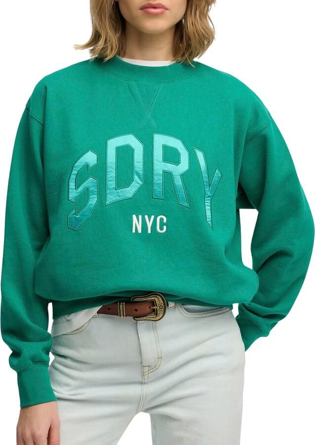 Superdry Varsity Satin Applique Crew Sweater Dames