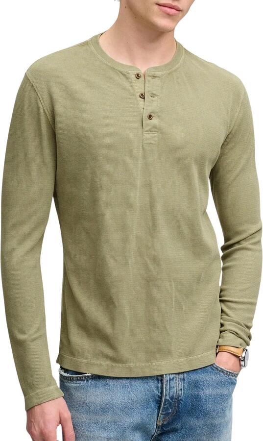 Superdry regular fit longsleeve met wafelstructuur light khaki green - Foto 8