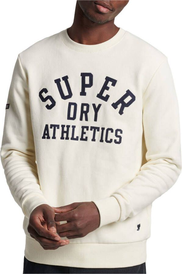 Superdry sweater ronde hals wit effen geprint katoen