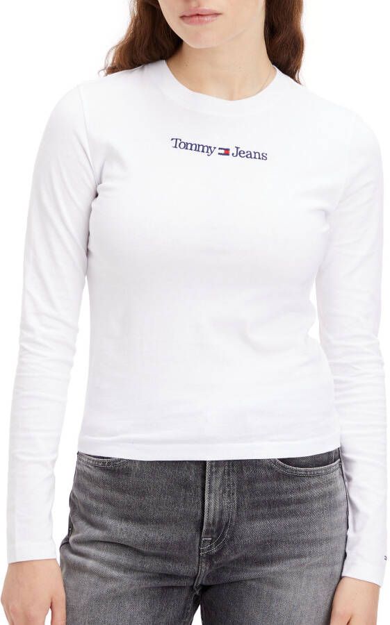 Tommy Jeans Dames Wit Print T-Shirt met Lange Mouwen White Dames