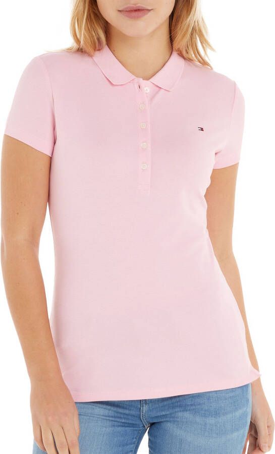 Tommy Hilfiger Poloshirt SLIM ROUND-NK TOP SS met kleine splitjes opzij & -merklabel
