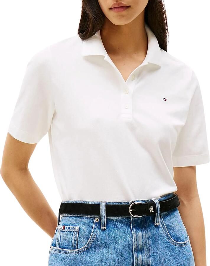 Tommy Hilfiger Poloshirt 1985 Regular Fit Pique Premium Polo met logo-borduursel met zijsplitten