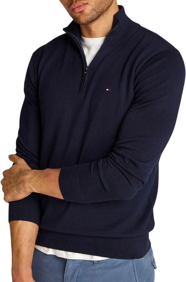 TOMMY HILFIGER Heren Truien & Vesten Essential Cotton Zip Mock Donkerblauw