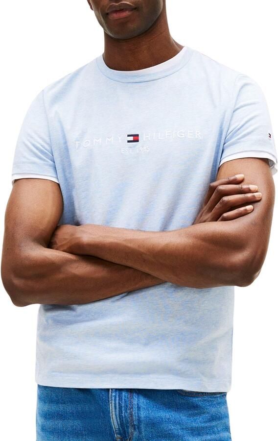 Tommy Hilfiger T-shirt Korte Mouw Slim Logo Embroidery T-Shirt Heathered Blue