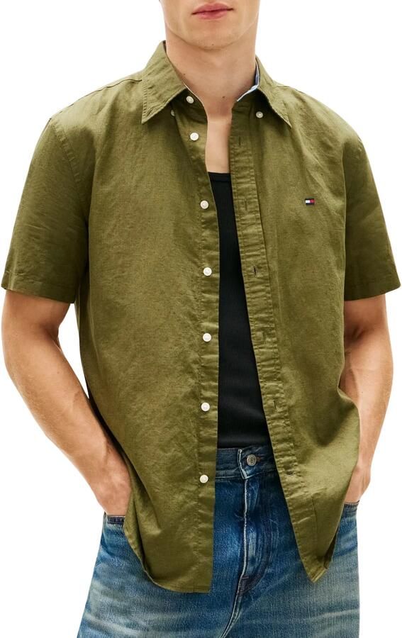Tommy Hilfiger Linnen Blend Solid SS Overhemd Heren