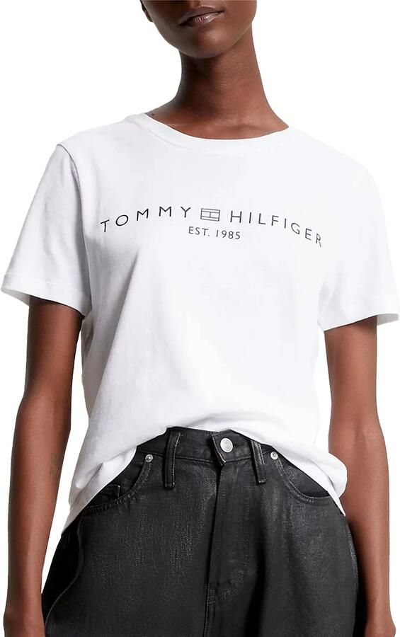Tommy Hilfiger Shirt met korte mouwen REG CORP LOGO C-NK met logo en borduursel gemêleerd casual regular fit katoen ronde hals