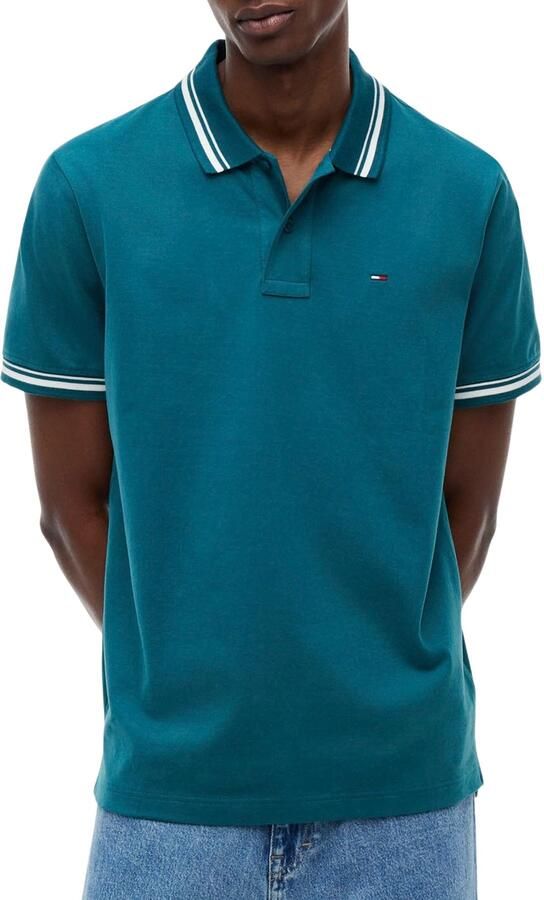 Tommy Jeans regular fit polo met geribde boorden groen - Foto 6