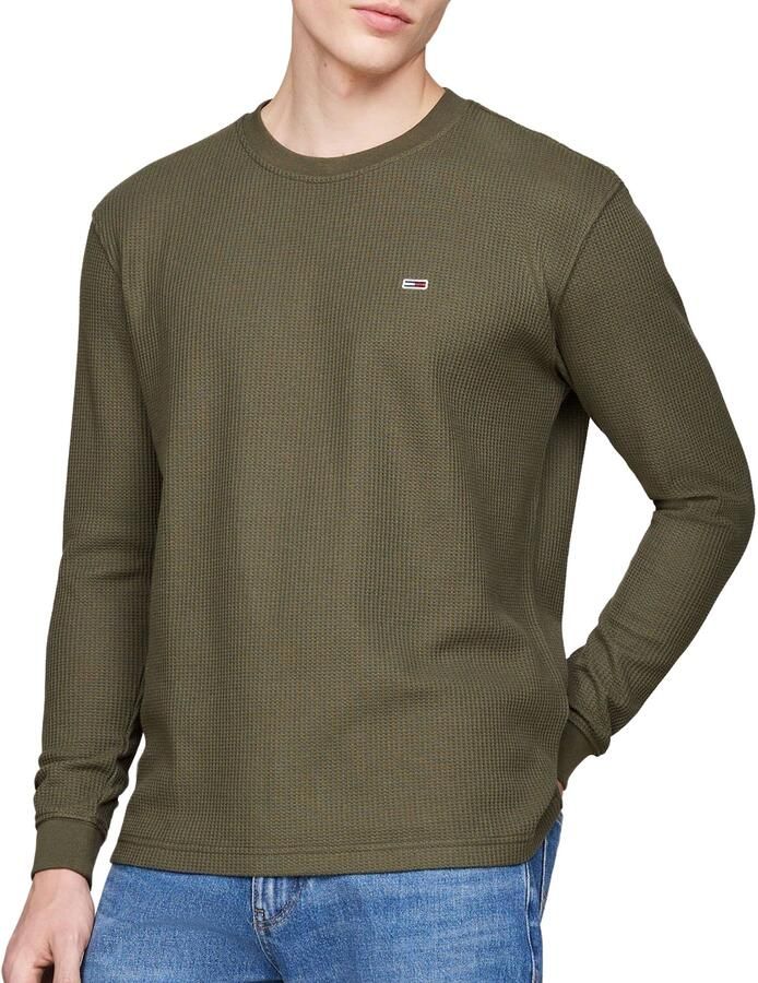 Tommy Jeans Groene Alveolaire Katoenen Longsleeve T-shirt Green Heren