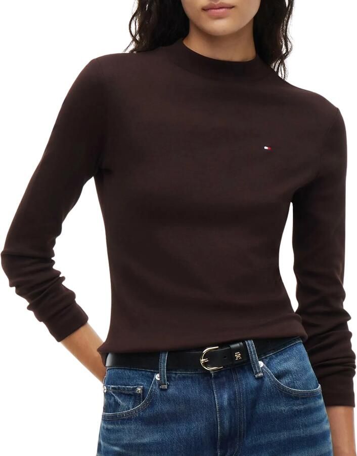 TOMMY HILFIGER Dames Truien & Vesten Slim Cody Mock-nk Ls Tee Bruin - Foto 4