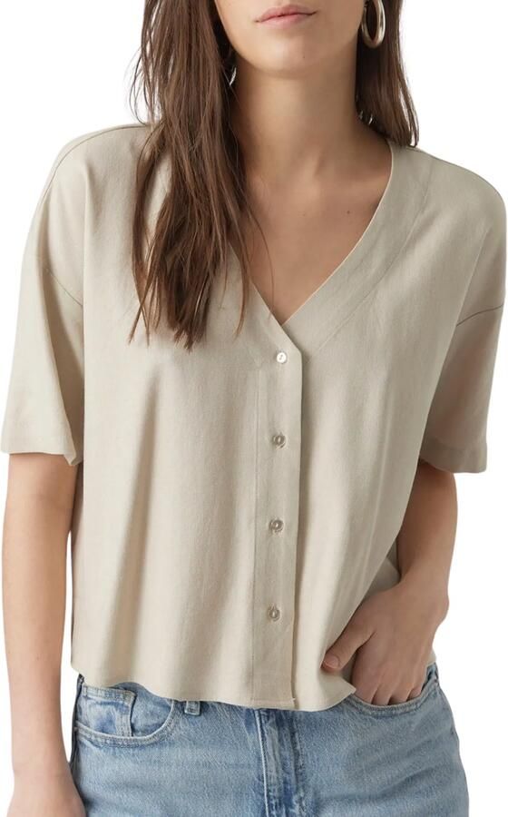 Vero Moda boxy fit overhemdblouse van mix van viscose en linnen model 'MYMILO' - Foto 4