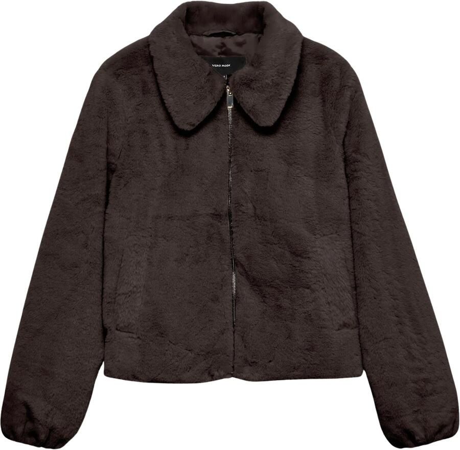 VERO MODA faux fur jas donkerbruin