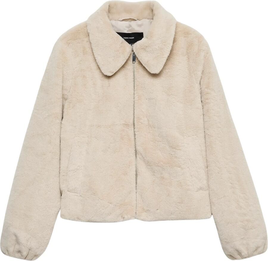 VERO MODA imitatiebont faux fur jas ecru