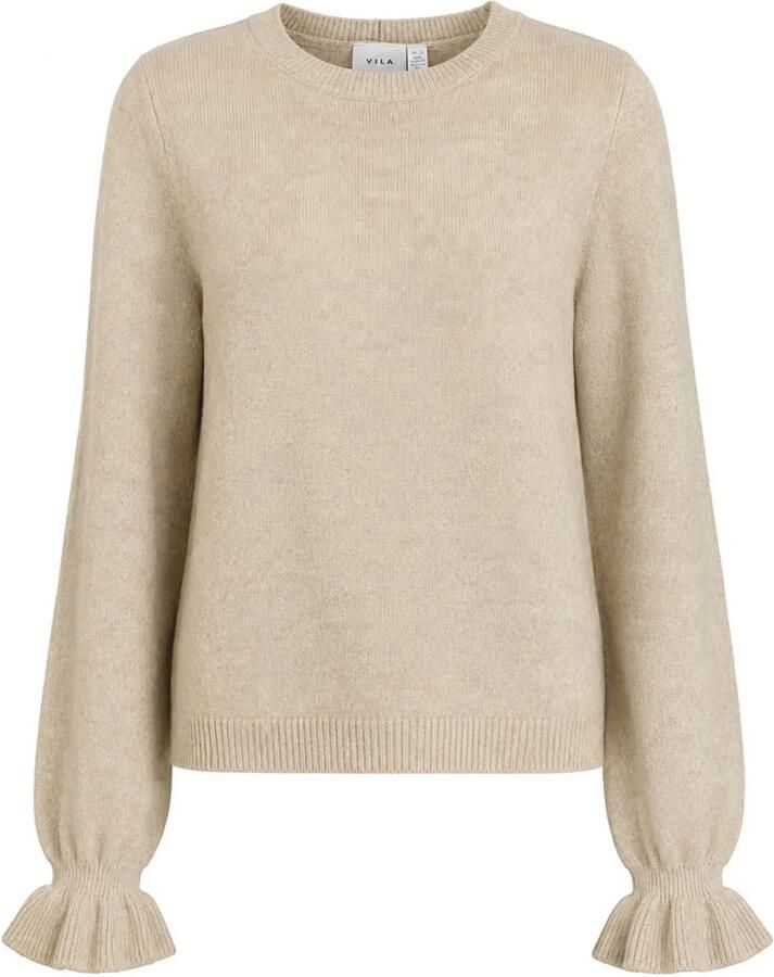 VILA gebreide gemêleerde trui met ruches beige