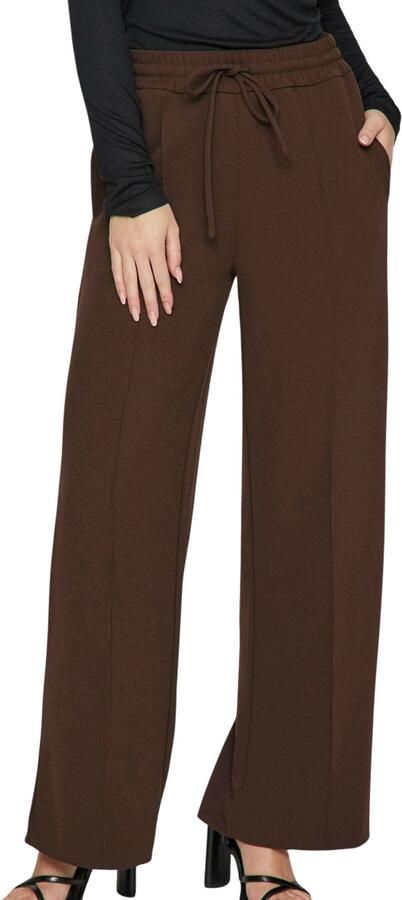 VILA high waist wide leg broek VICLUA donkerbruin