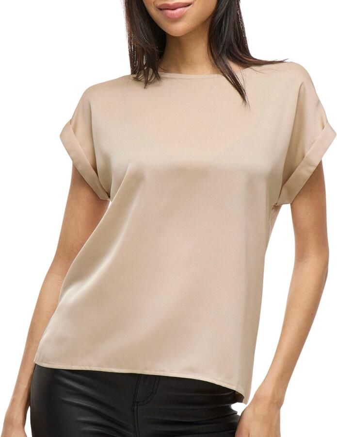 Vila Blouse met korte omgeslagen mouwen in effen design