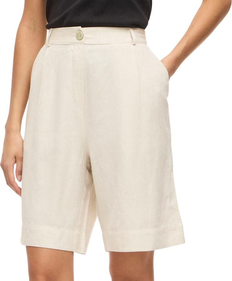VILA high waist bermuda short met linnen ecru - Foto 3