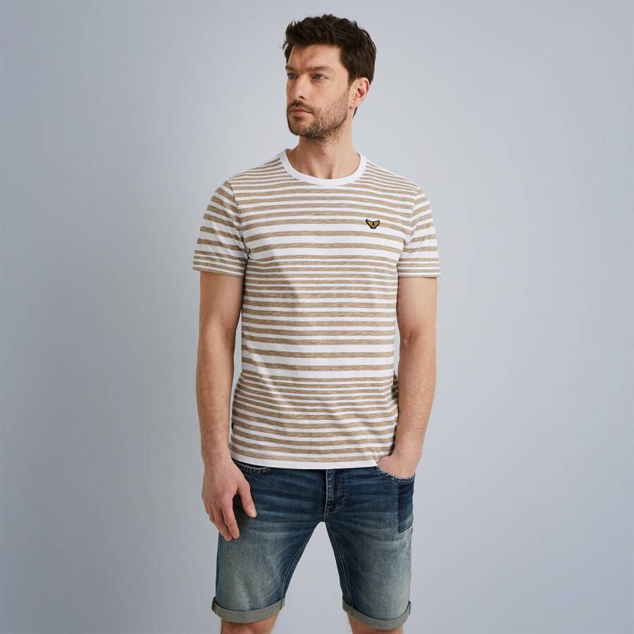 PME LEGEND Heren Polo's & T-shirts Short Sleeve R-neck Slub Jersey Printed Beige