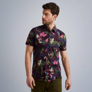 PME Legend linnen regular fit overhemd met all over print bordeaux