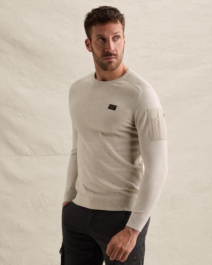PME Legend regular fit gebreide gemêleerde trui wit