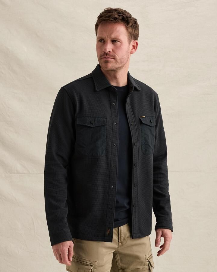 PME Legend regular fit overshirt met wafelstructuur donkerblauw