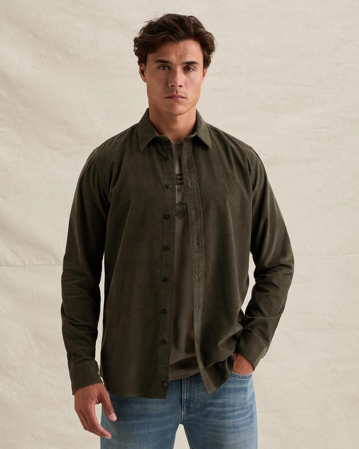 PME LEGEND Corduroy overhemd met borduursel op de borst