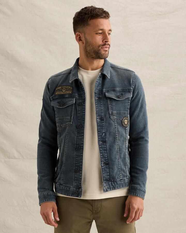 PME LEGEND Denim jacket met badges en knoopsluiting