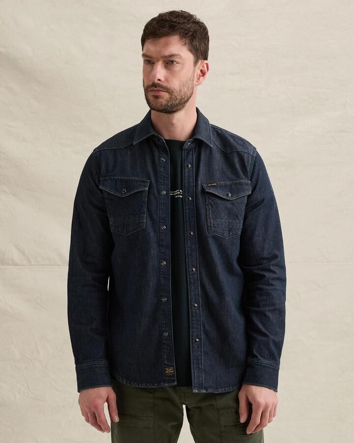 PME LEGEND Denim shirt met knoopsluiting en badge