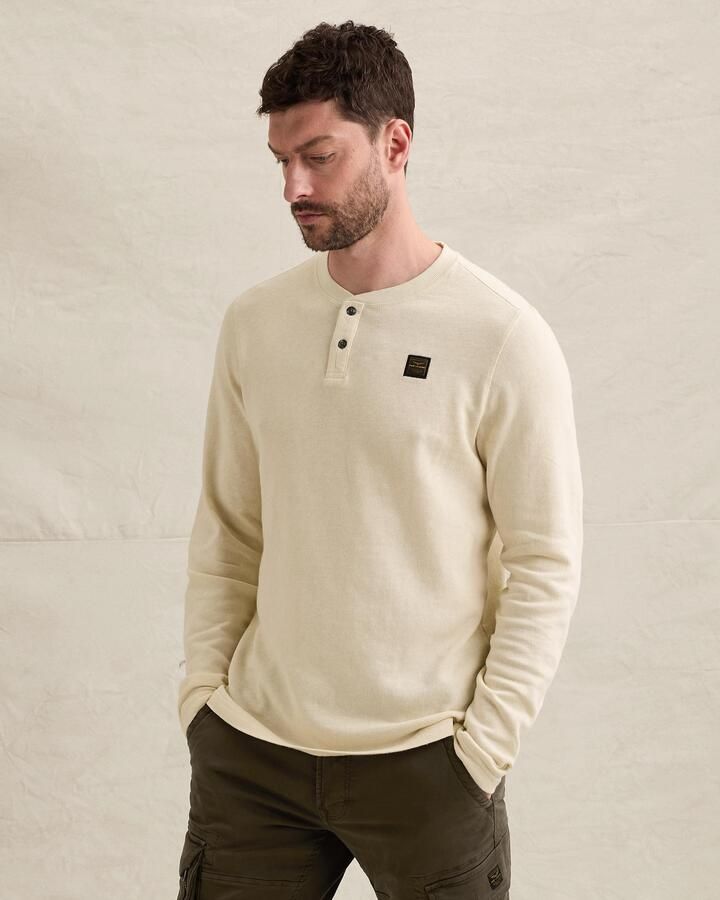 PME LEGEND Henley T-shirt met lange mouwen en garment-dye wassing