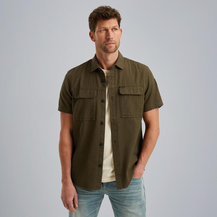PME LEGEND Heren Overhemden Short Sleeve Shirt Slub Cotton Donkergroen - Foto 8