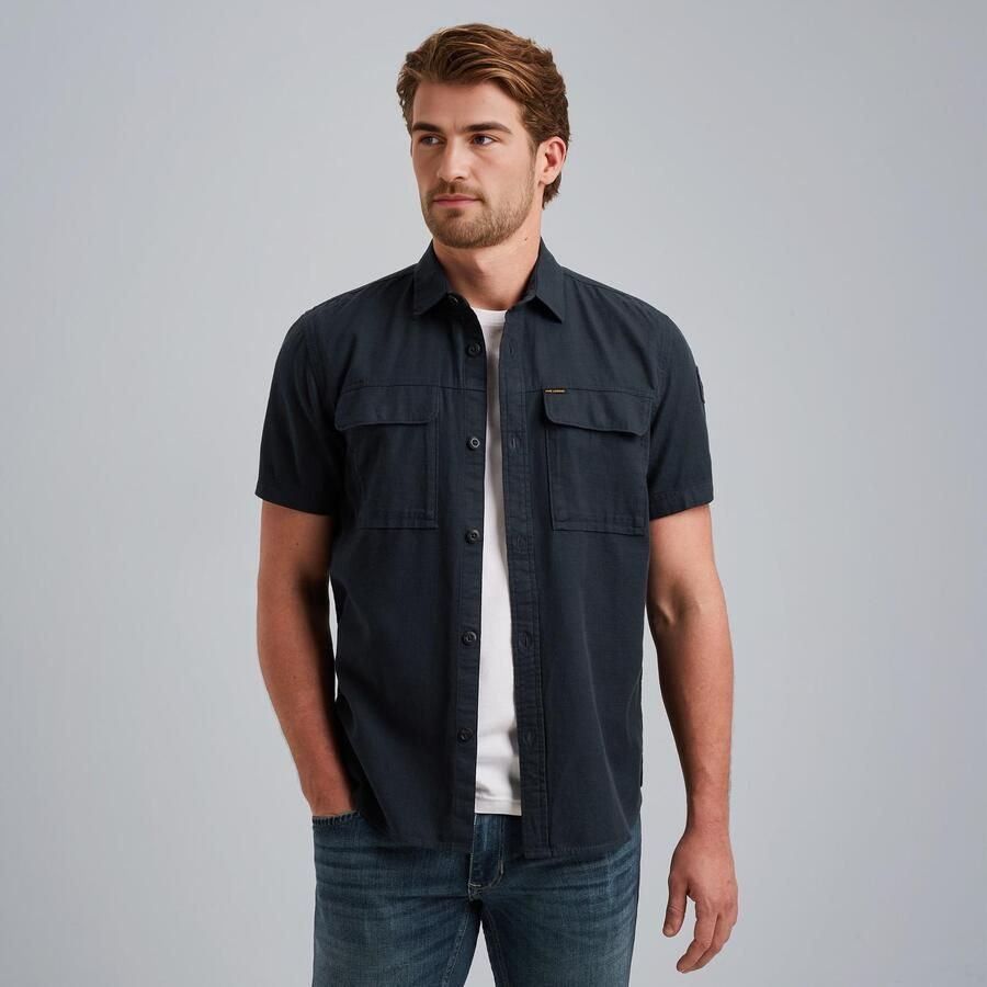 PME Legend Korte Mouw Slub Katoenen Overhemd Psis2503242 Blue Heren - Foto 6