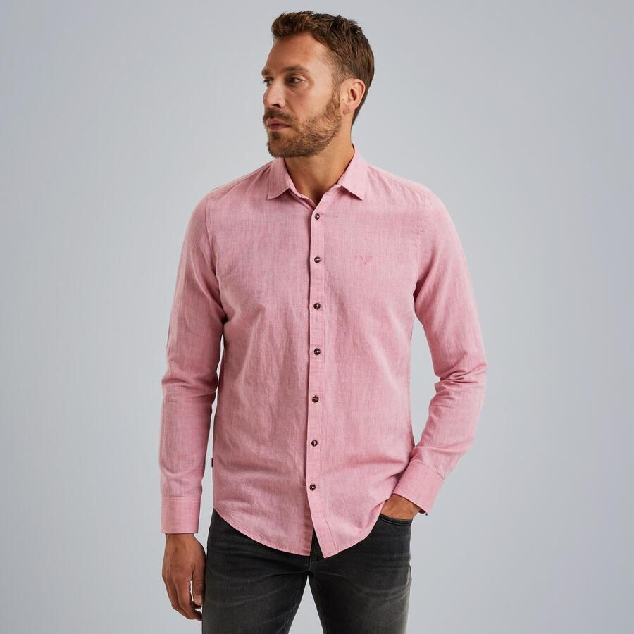 PME Legend Katoen Linnen Lange Mouw Overhemd Pink Heren
