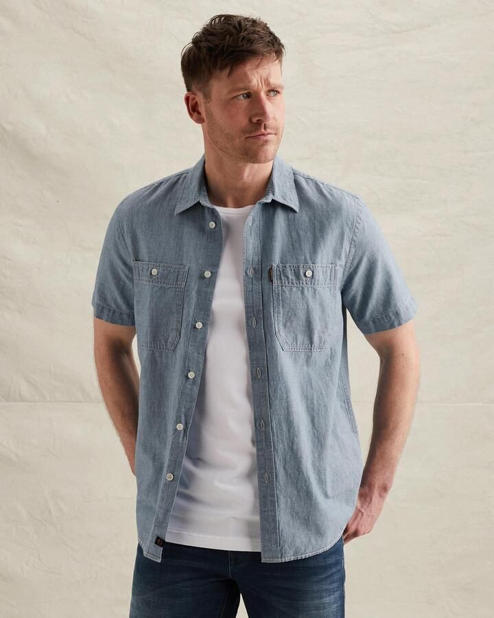 PME Legend Short Sleeve Overhemd Coton Linnen Chambray Indigo - Foto 3