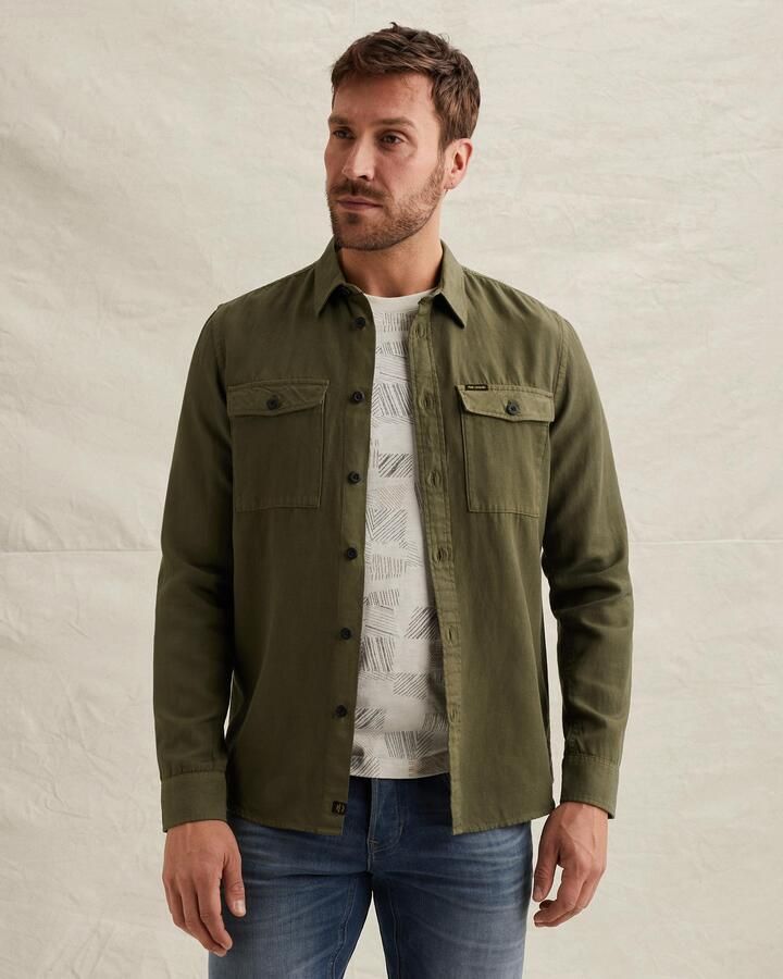 PME LEGEND Overhemd van katoen linnen met stitching details
