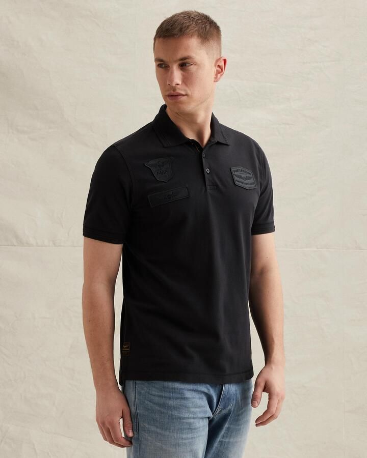 PME LEGEND Polo met badges en ribkraag - Foto 3