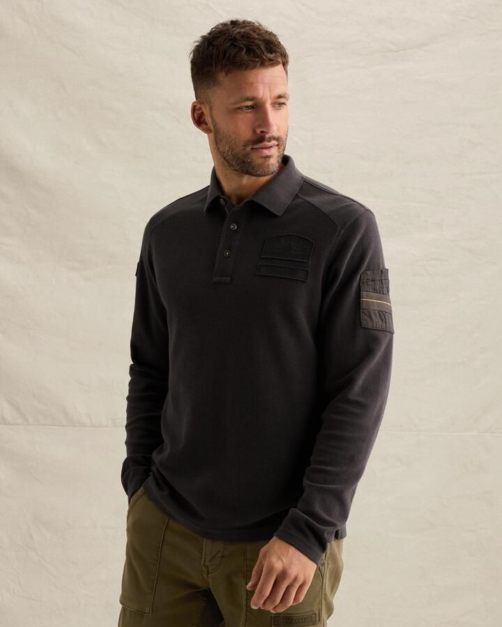 PME LEGEND Polo met lange mouwen en flight pocket