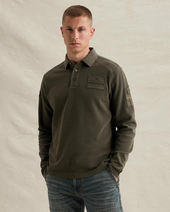 PME LEGEND Polo met lange mouwen en flight pocket