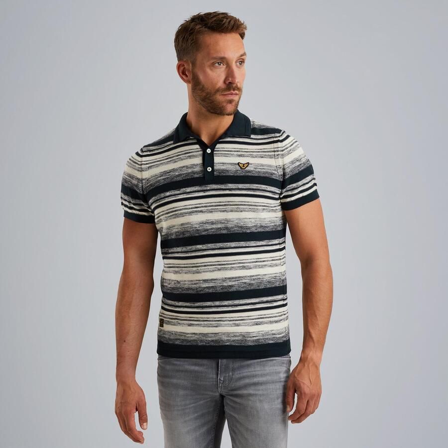 PME Legend Katoen Slub Grad Korte Mouw Polo Blue Heren - Foto 3