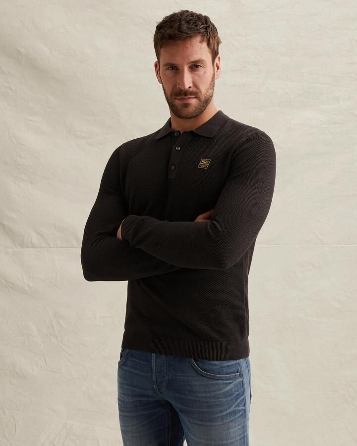 PME LEGEND Polo van 100% katoen met lange mouwen