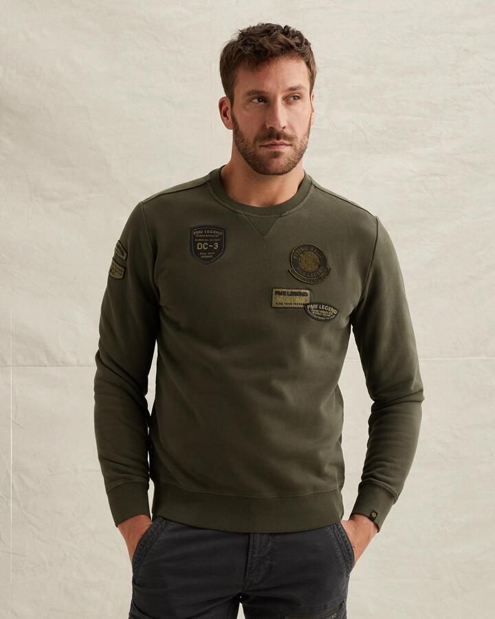 PME LEGEND Sweatshirt met badges en garment-dye wassing