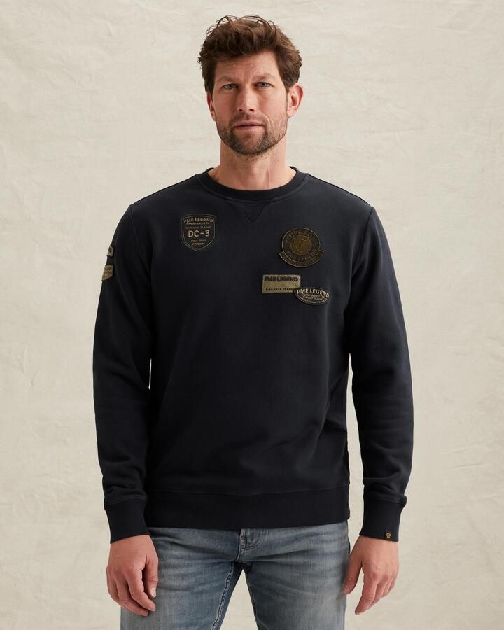 PME LEGEND Sweatshirt met badges en garment-dye wassing